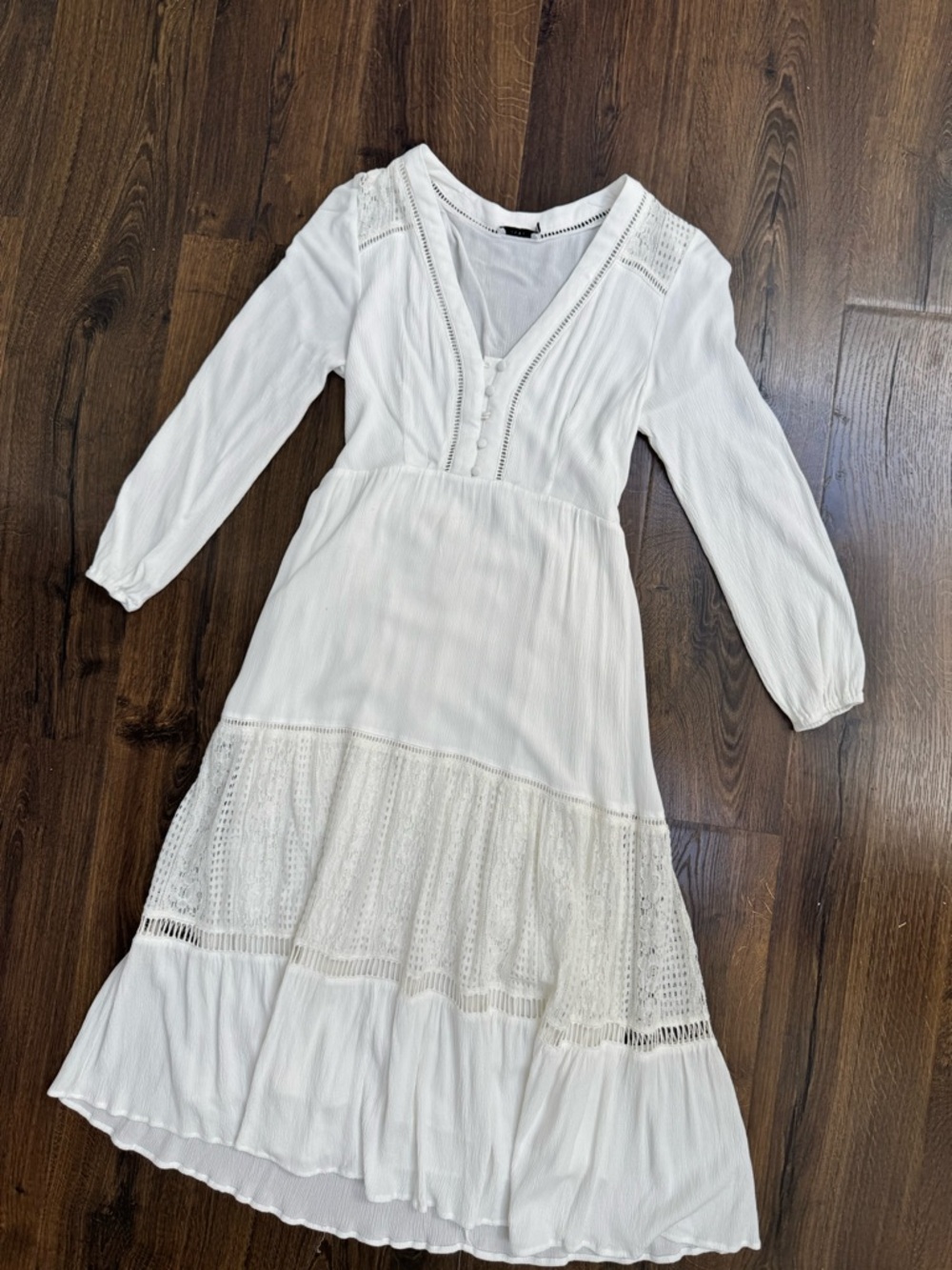 Lush White Long Sleeve Lace-Panel Maxi Dress